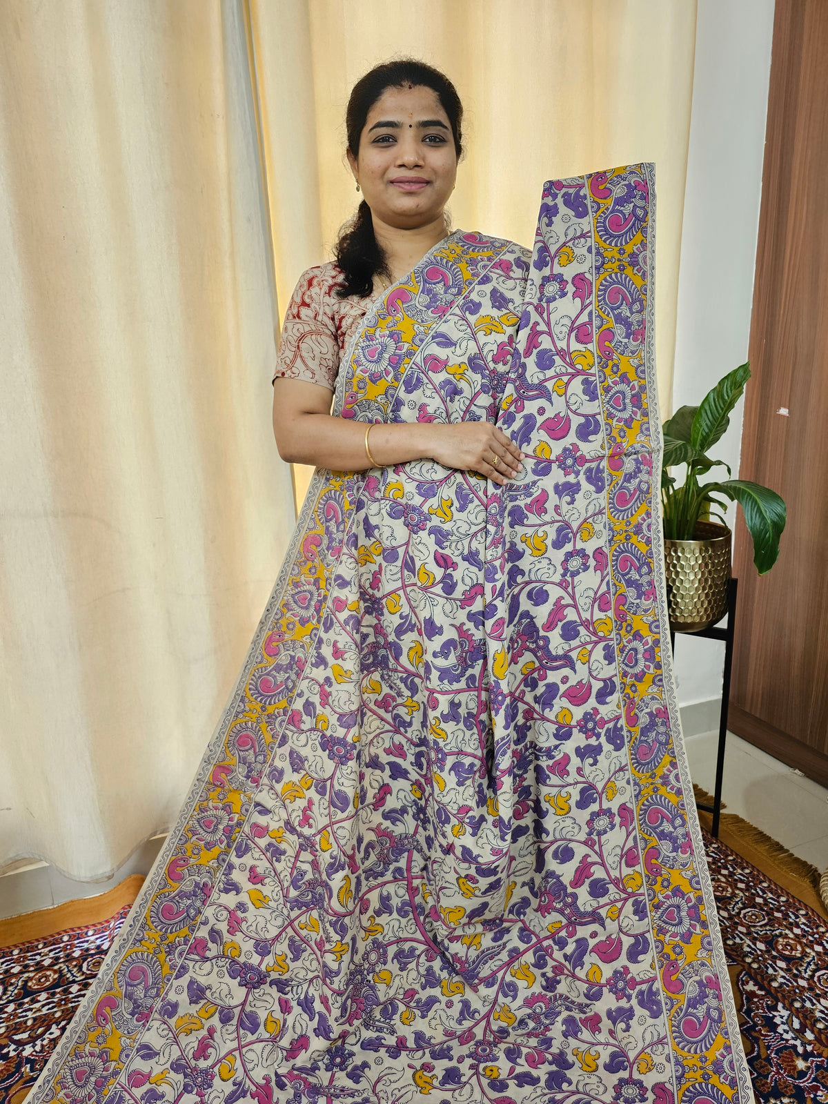 Cotton Kalamkari Saree - Violet