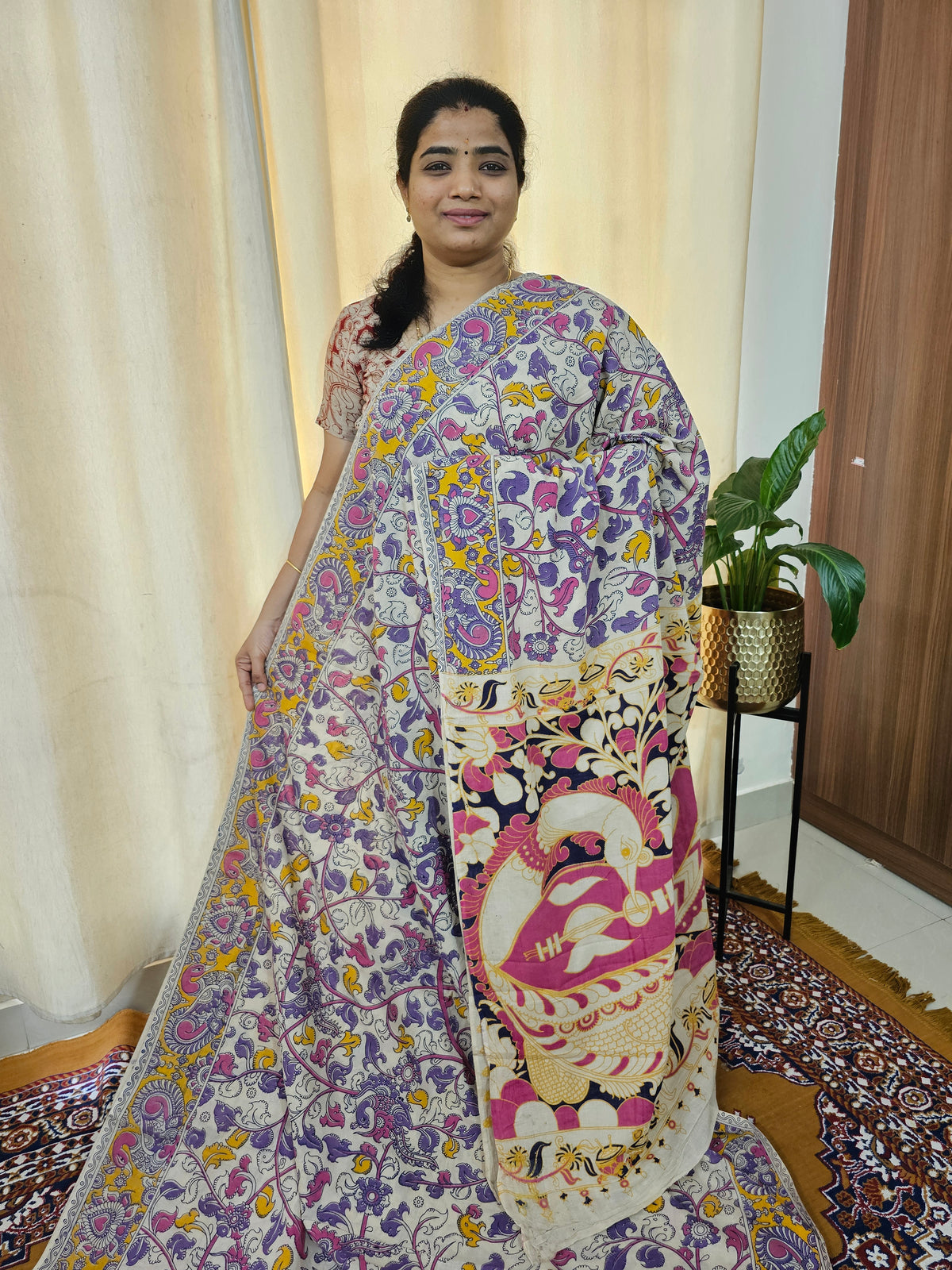 Cotton Kalamkari Saree - Violet