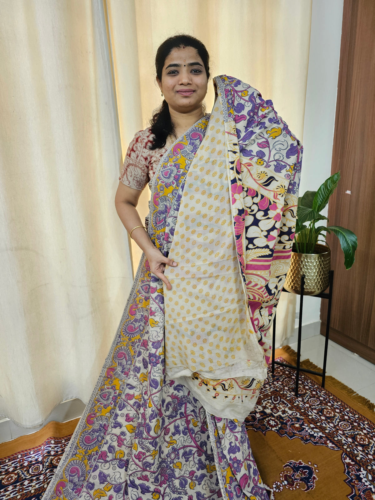 Cotton Kalamkari Saree - Violet