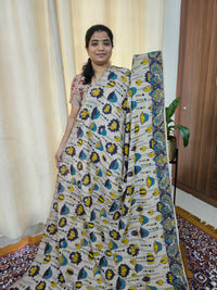 Cotton Kalamkari Saree - Cream with Dark Purple