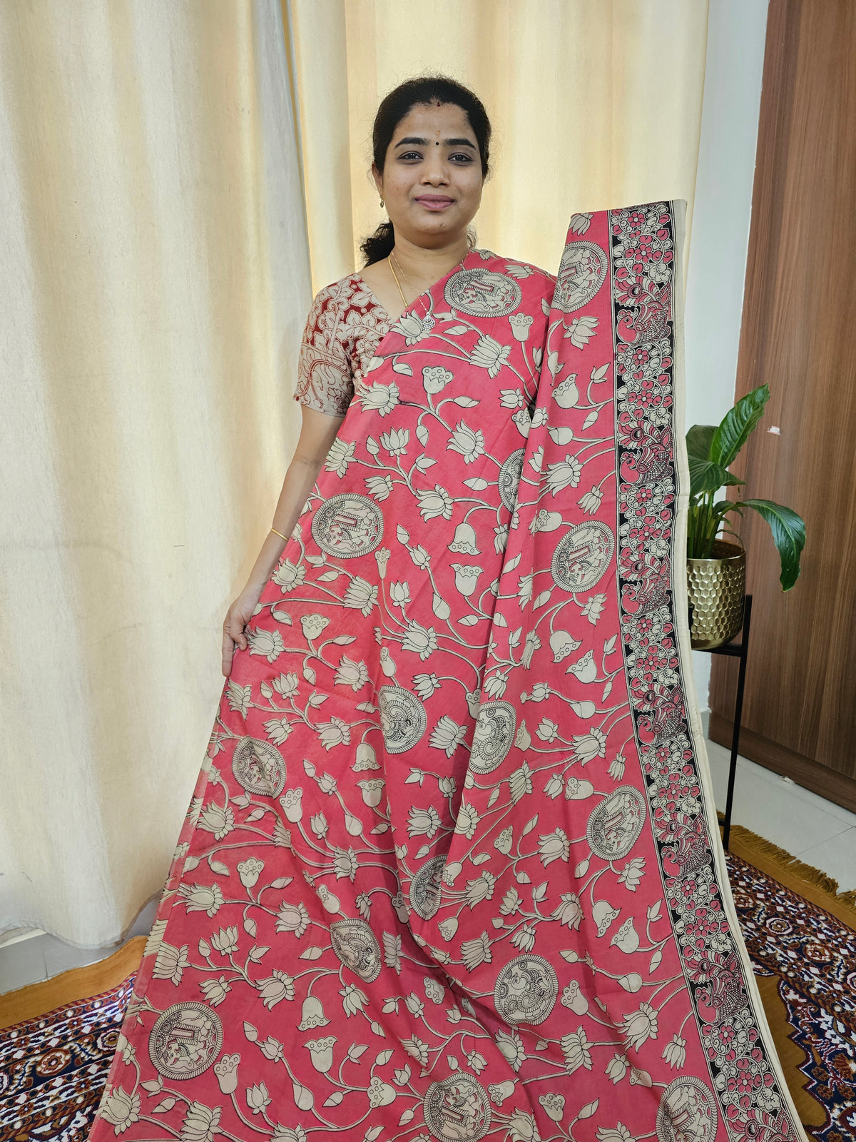 Cotton Kalamkari Saree - Peach