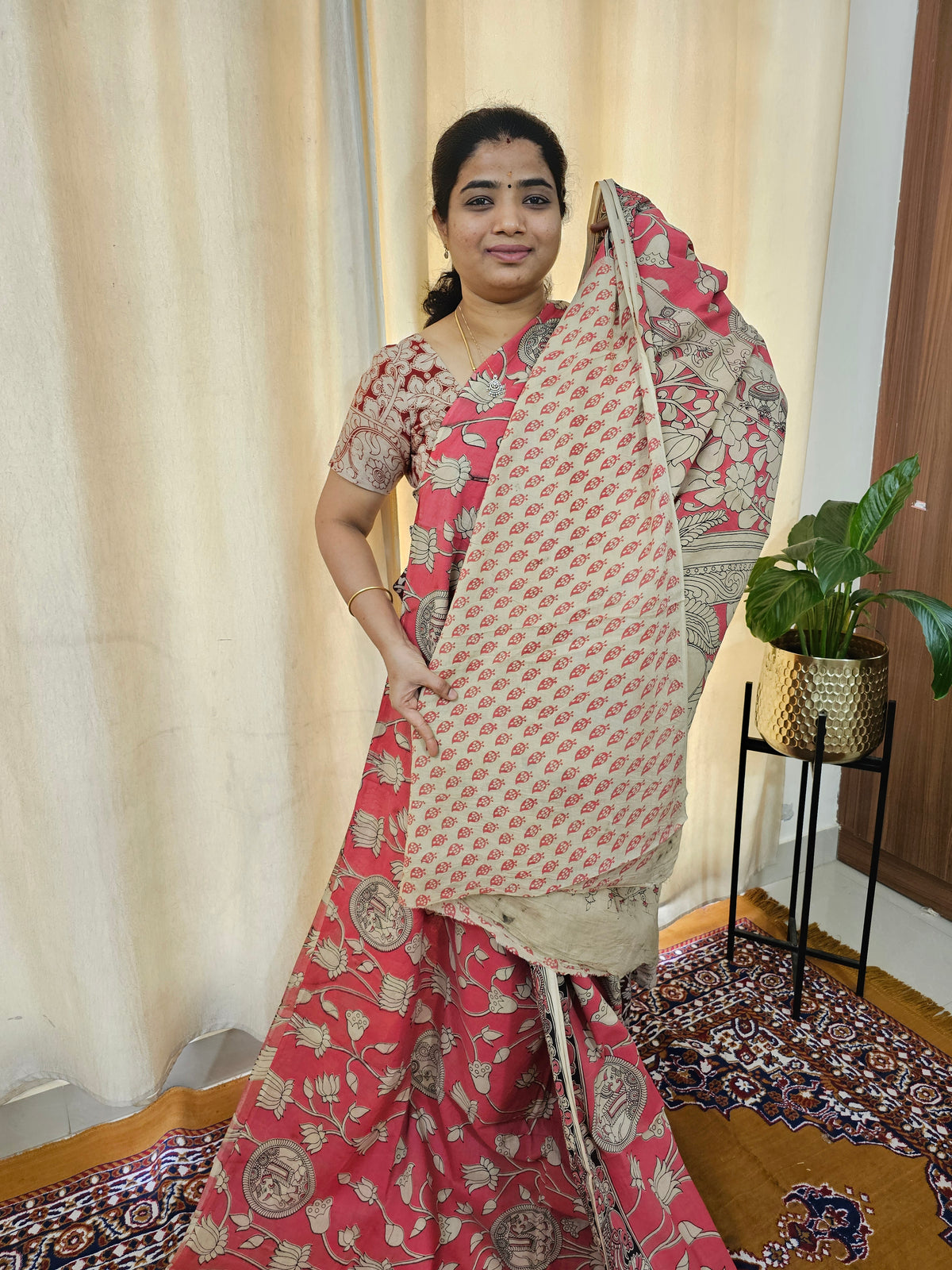 Cotton Kalamkari Saree - Peach