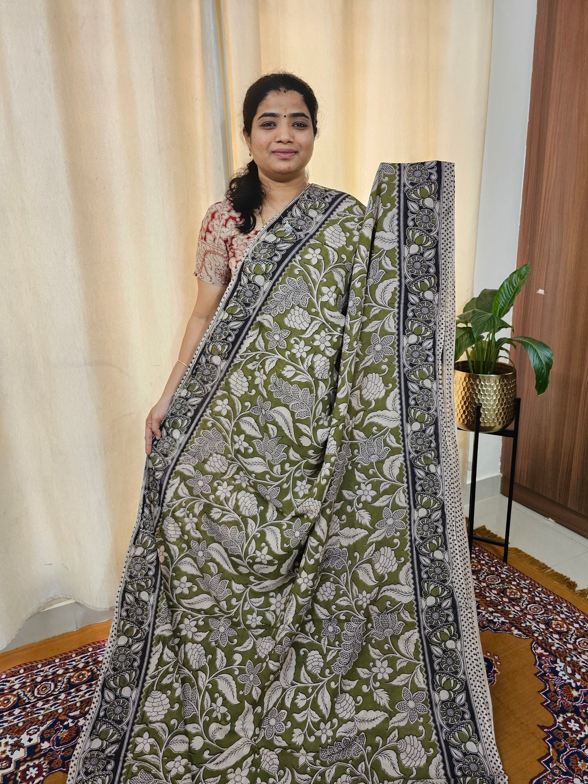 Cotton Kalamkari Saree - Green