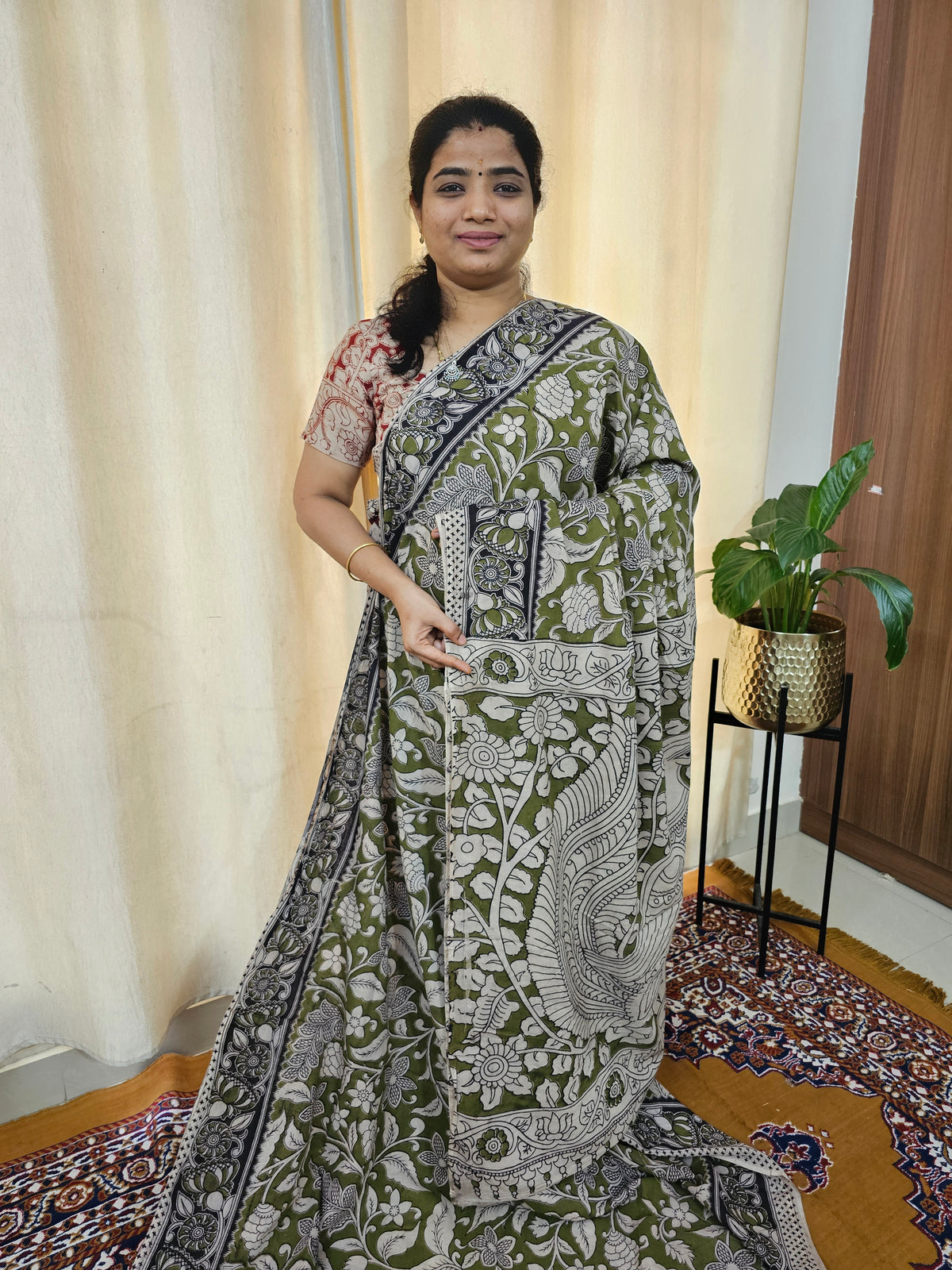 Cotton Kalamkari Saree - Green