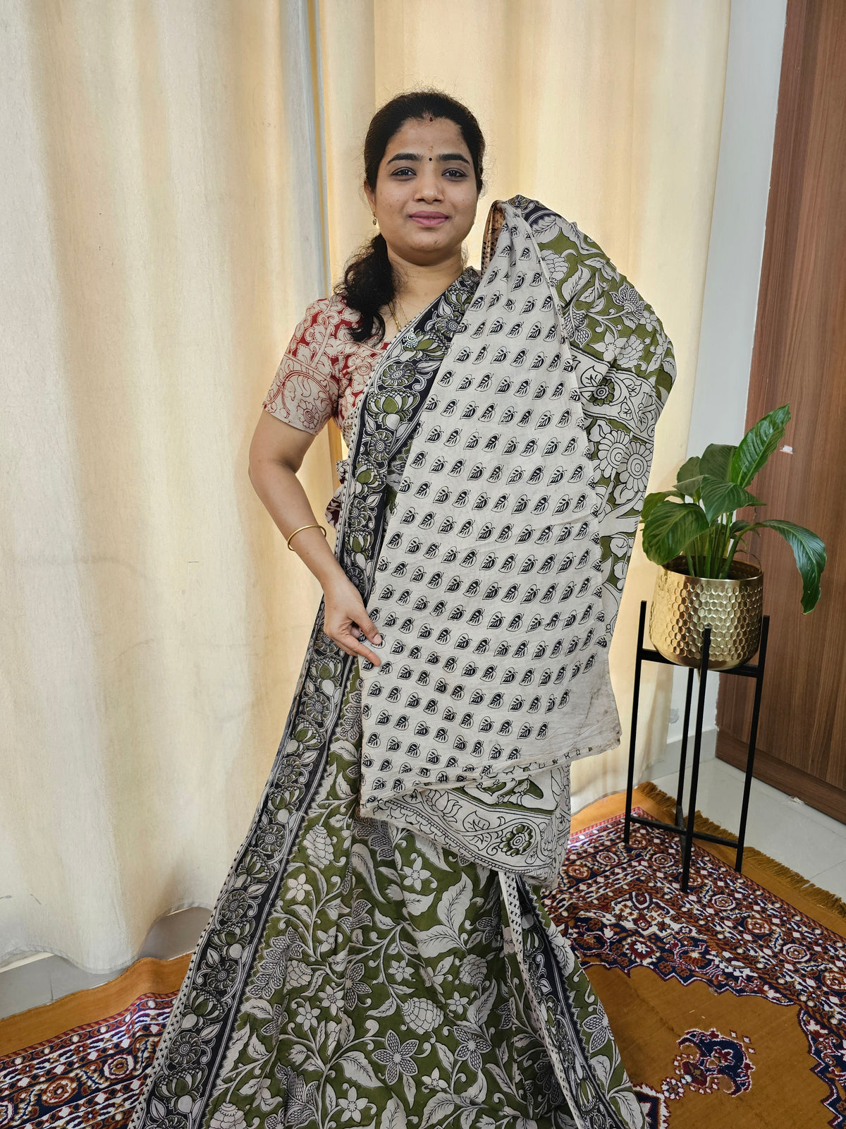 Cotton Kalamkari Saree - Green