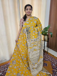 Cotton Kalamkari Saree - Yellow with Black