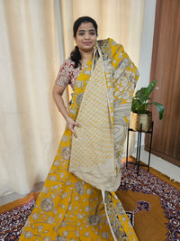 Cotton Kalamkari Saree - Yellow with Black