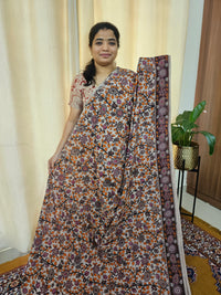 Cotton Kalamkari Saree - Orange with Purple
