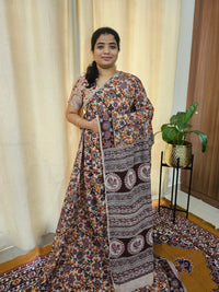 Cotton Kalamkari Saree - Orange with Purple