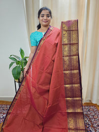Kanchi Cotton Saree - Dark Rust Orange with Maroon