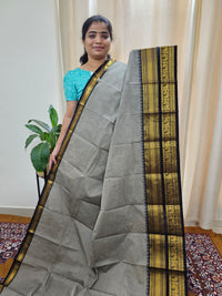 Kanchi Cotton Saree - Grey with Black