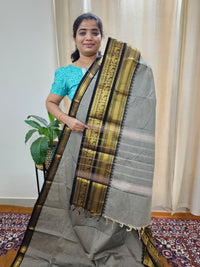 Kanchi Cotton Saree - Grey with Black
