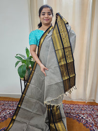 Kanchi Cotton Saree - Grey with Black
