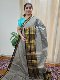 Kanchi Cotton Saree - Grey with Black
