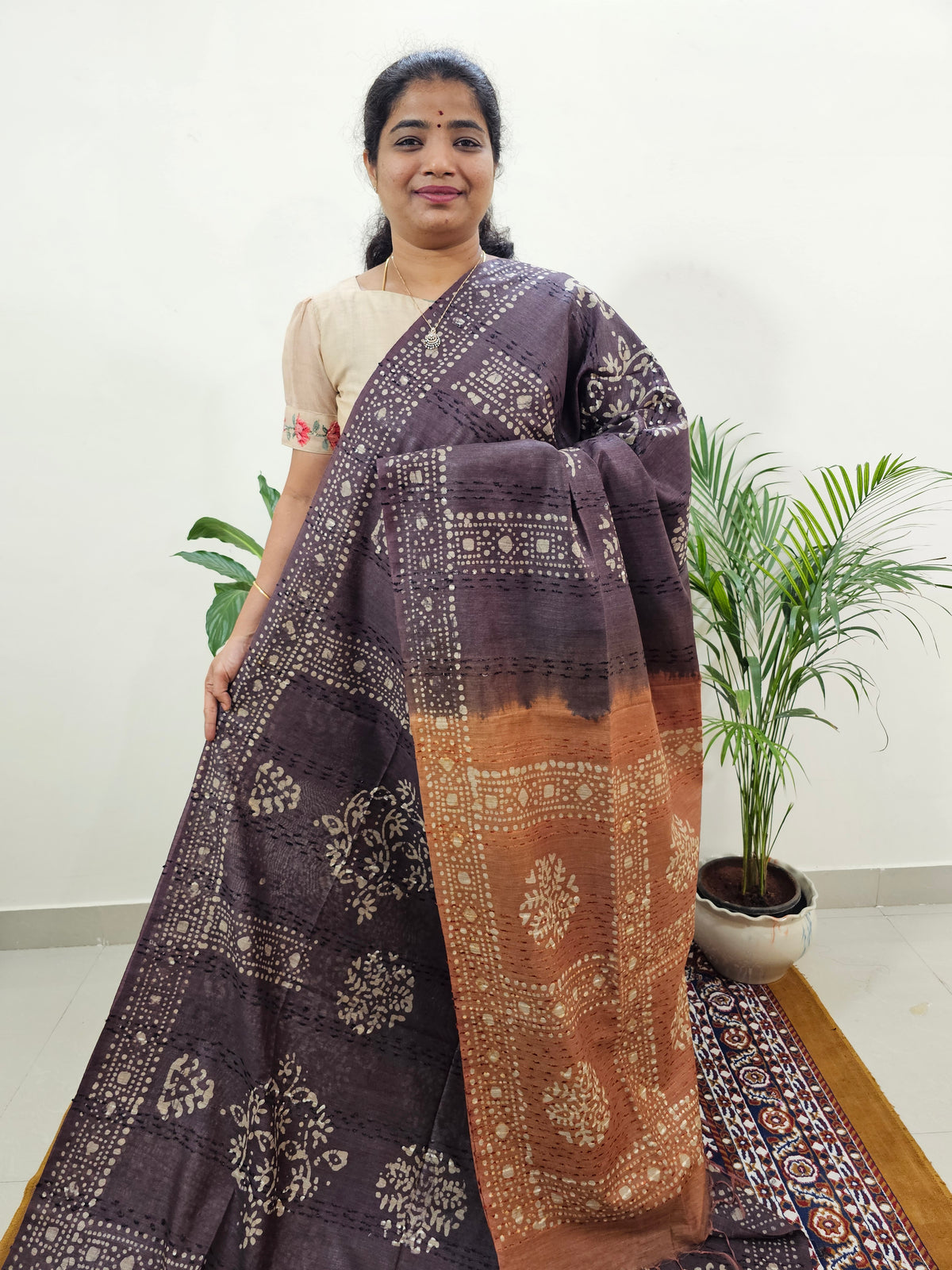 Bhagalpuri Batik Print - Brown with Honey Brown