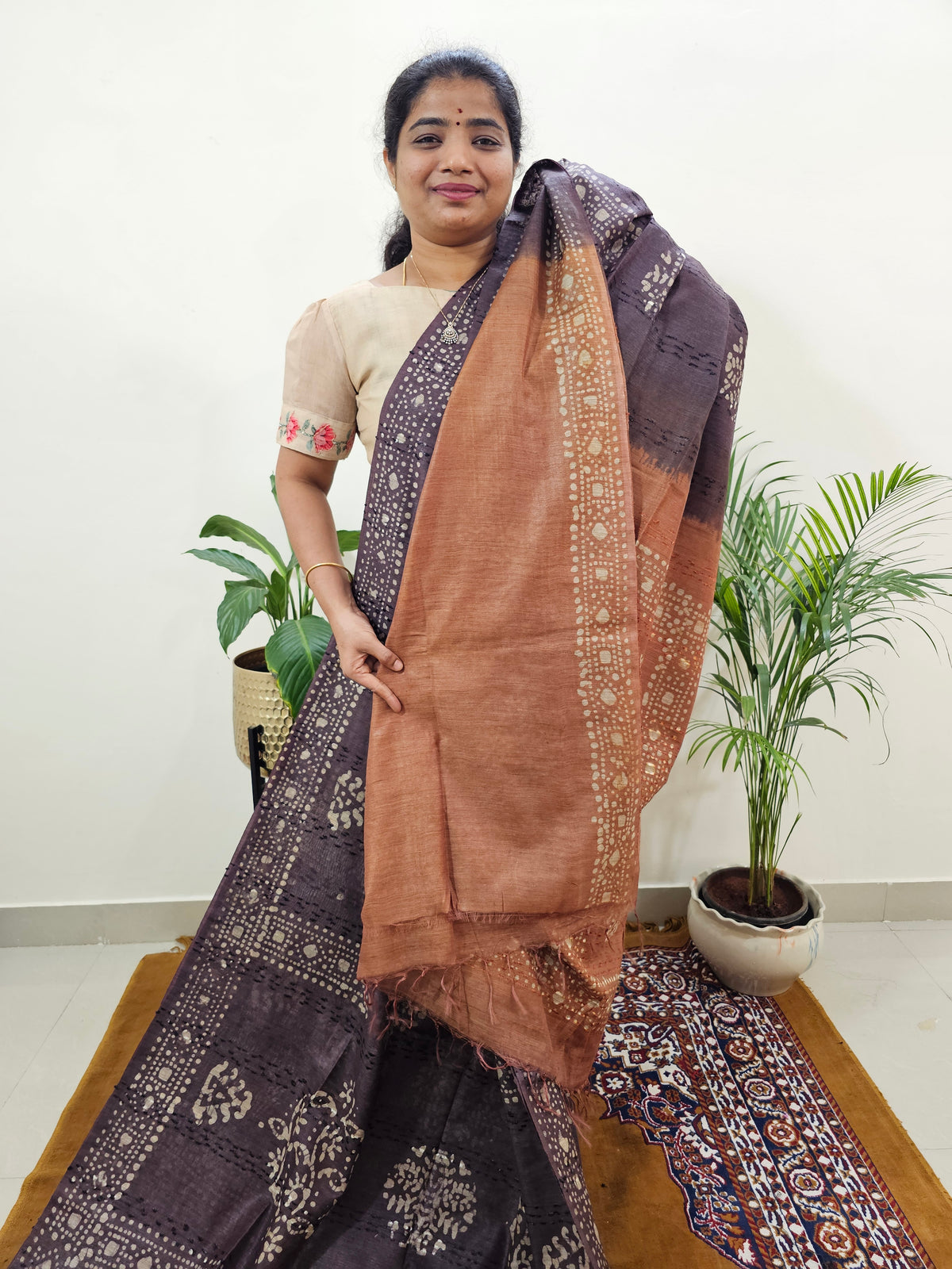 Bhagalpuri Batik Print - Brown with Honey Brown