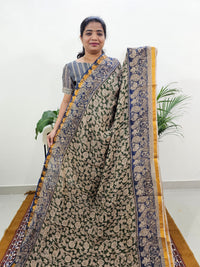 Kota Cotton with Kalamkari Printed Saree - Dark Green with Blue