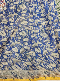 Kota Cotton with Kalamkari Printed Saree - Dark Green with Blue