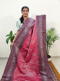 Bhagalpuri Zari Weaving with Batik Print - Pink with Dark Onion Pink