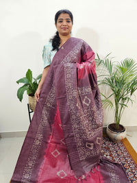 Bhagalpuri Zari Weaving with Batik Print - Pink with Dark Onion Pink