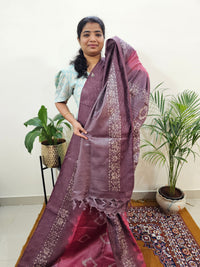 Bhagalpuri Zari Weaving with Batik Print - Pink with Dark Onion Pink