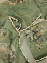 Linen by Tissue Unstitched Salwar -  Green