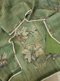 Linen by Tissue Unstitched Salwar -  Green