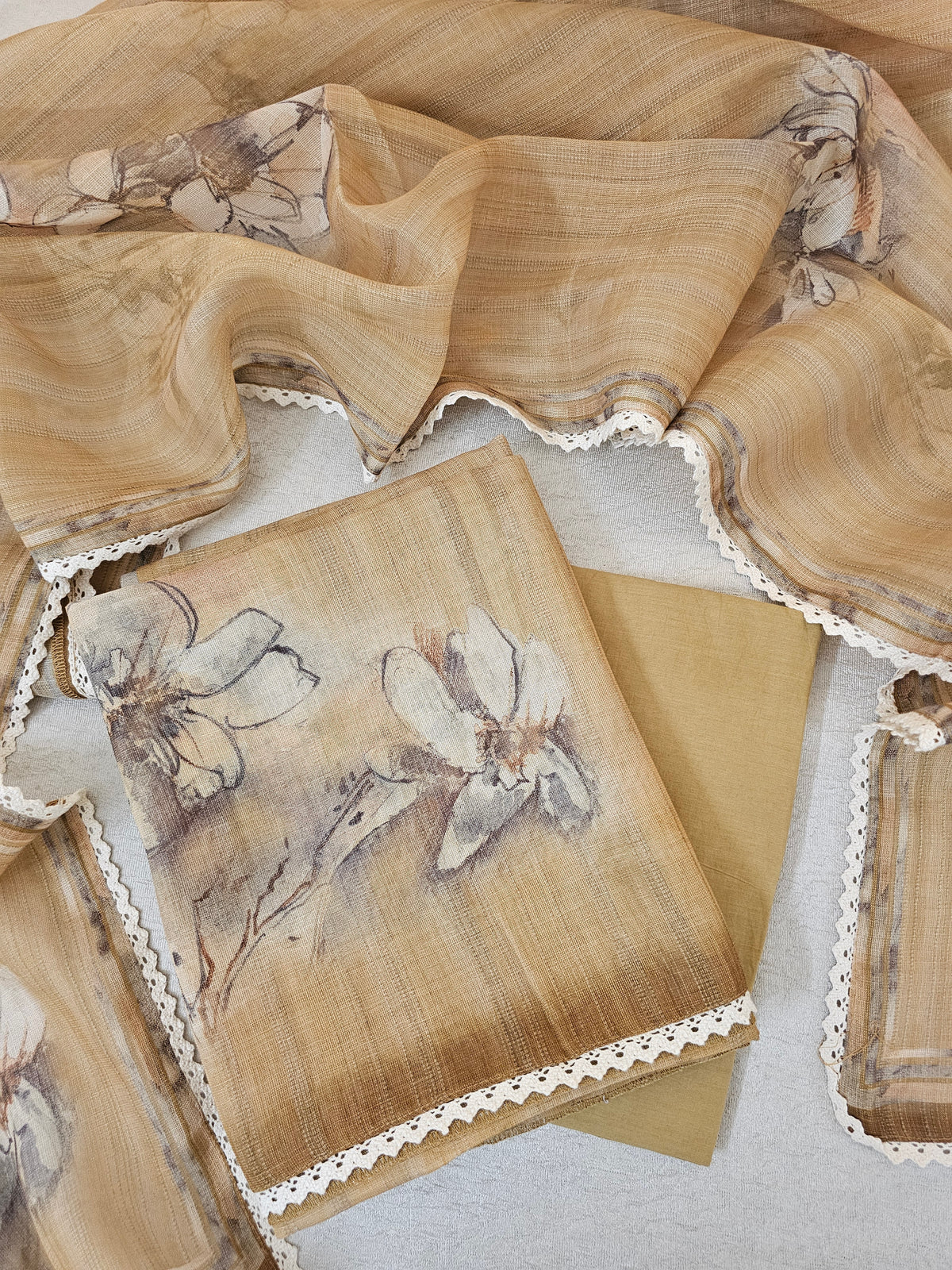 Linen by Tissue Unstitched Salwar -  Mahendi Green