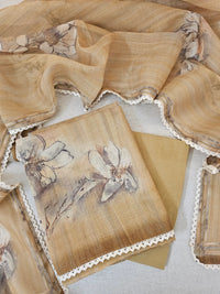 Linen by Tissue Unstitched Salwar -  Mahendi Green