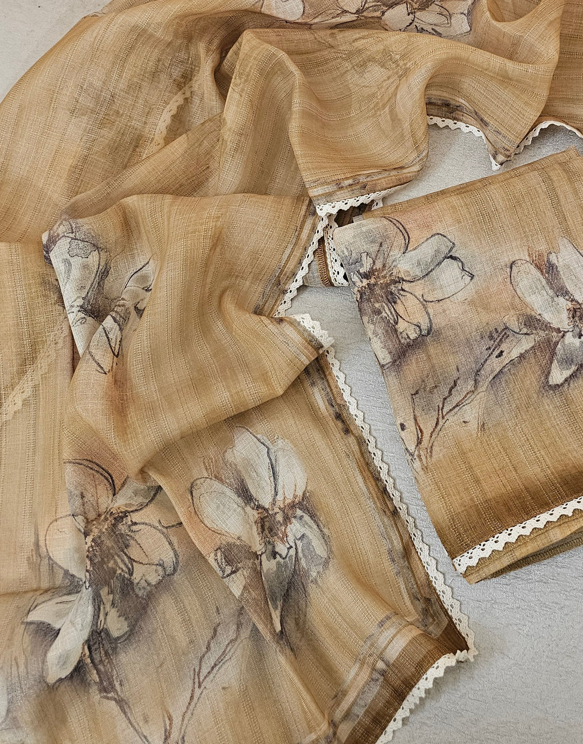 Linen by Tissue Unstitched Salwar -  Mahendi Green