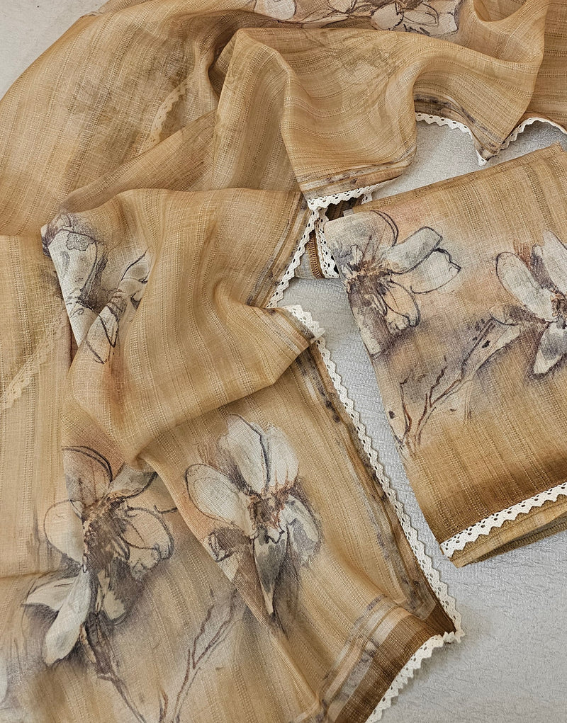 Linen by Tissue Unstitched Salwar -  Mahendi Green