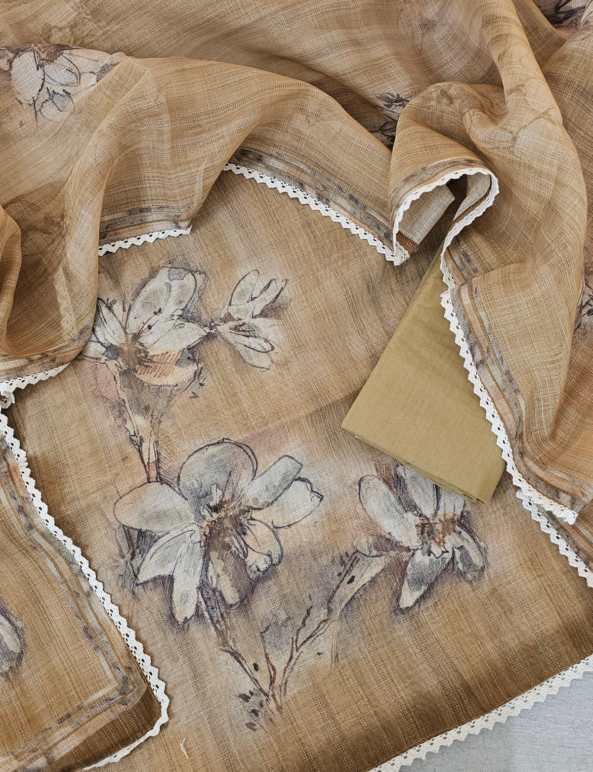 Linen by Tissue Unstitched Salwar -  Mahendi Green