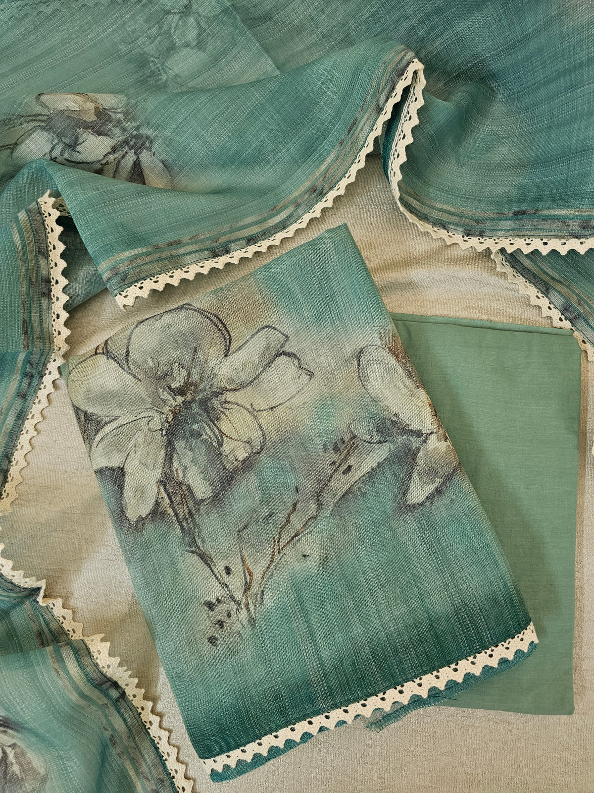 Linen by Tissue Unstitched Salwar -  Sea Green