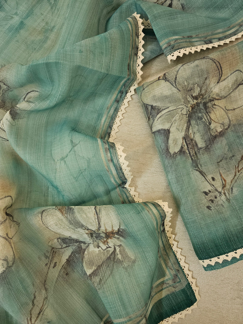 Linen by Tissue Unstitched Salwar -  Sea Green