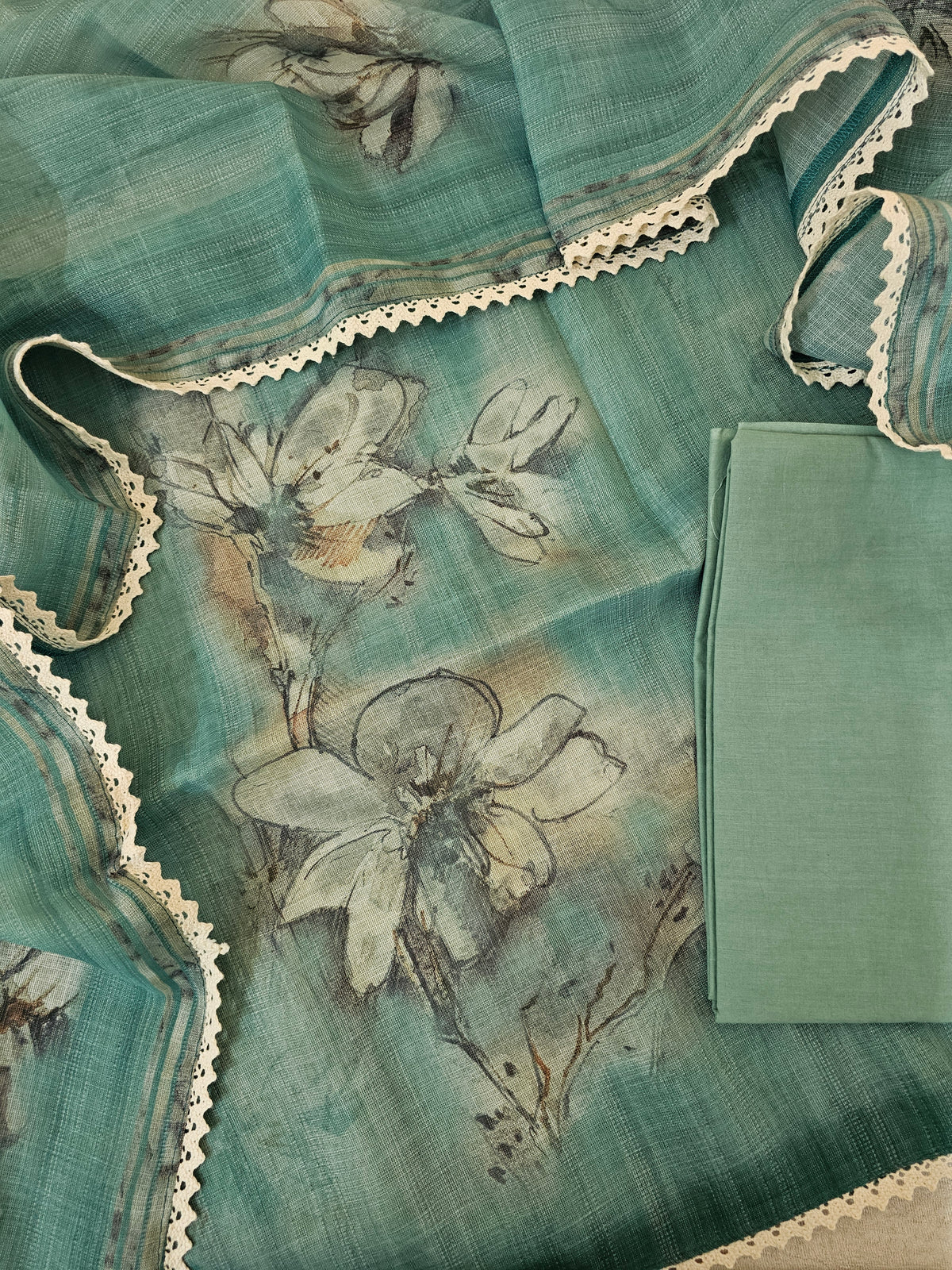 Linen by Tissue Unstitched Salwar -  Sea Green