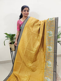 Soft Semi Tussar Weaving with Pichwai Border - Yellow with Grey