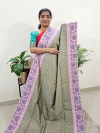 Semi Maandu Tussar Zari Weaving Saree with Contrast Pallu - Sandal with Lavender
