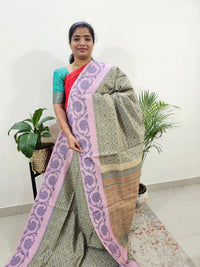 Semi Maandu Tussar Zari Weaving Saree with Contrast Pallu - Sandal with Lavender