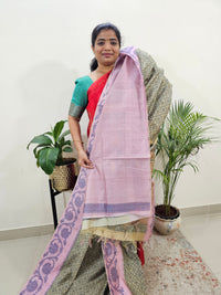 Semi Maandu Tussar Zari Weaving Saree with Contrast Pallu - Sandal with Lavender