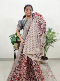 Cotton Kalamkari Saree - Red with Black