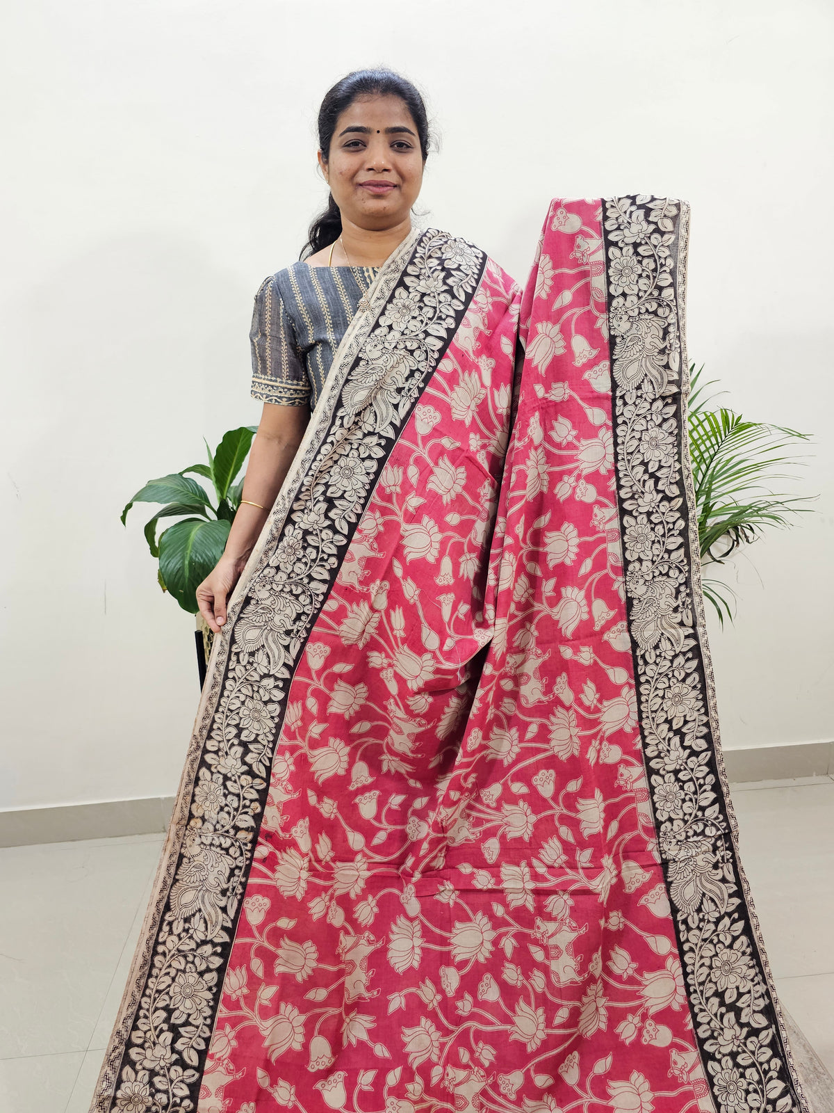 Cotton Kalamkari Saree - Pink
