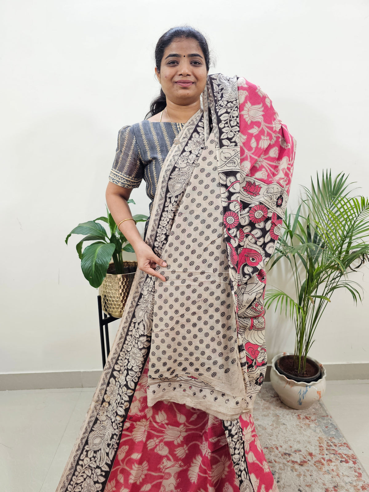 Cotton Kalamkari Saree - Pink