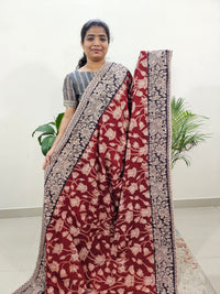 Cotton Kalamkari Saree - Dark Red with Black