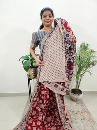 Cotton Kalamkari Saree - Dark Red with Black