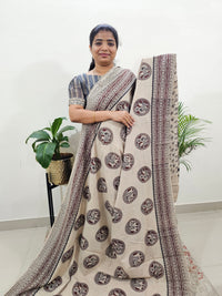 Cotton Kalamkari Saree - Beige with Maroon