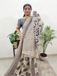 Cotton Kalamkari Saree - Beige with Maroon