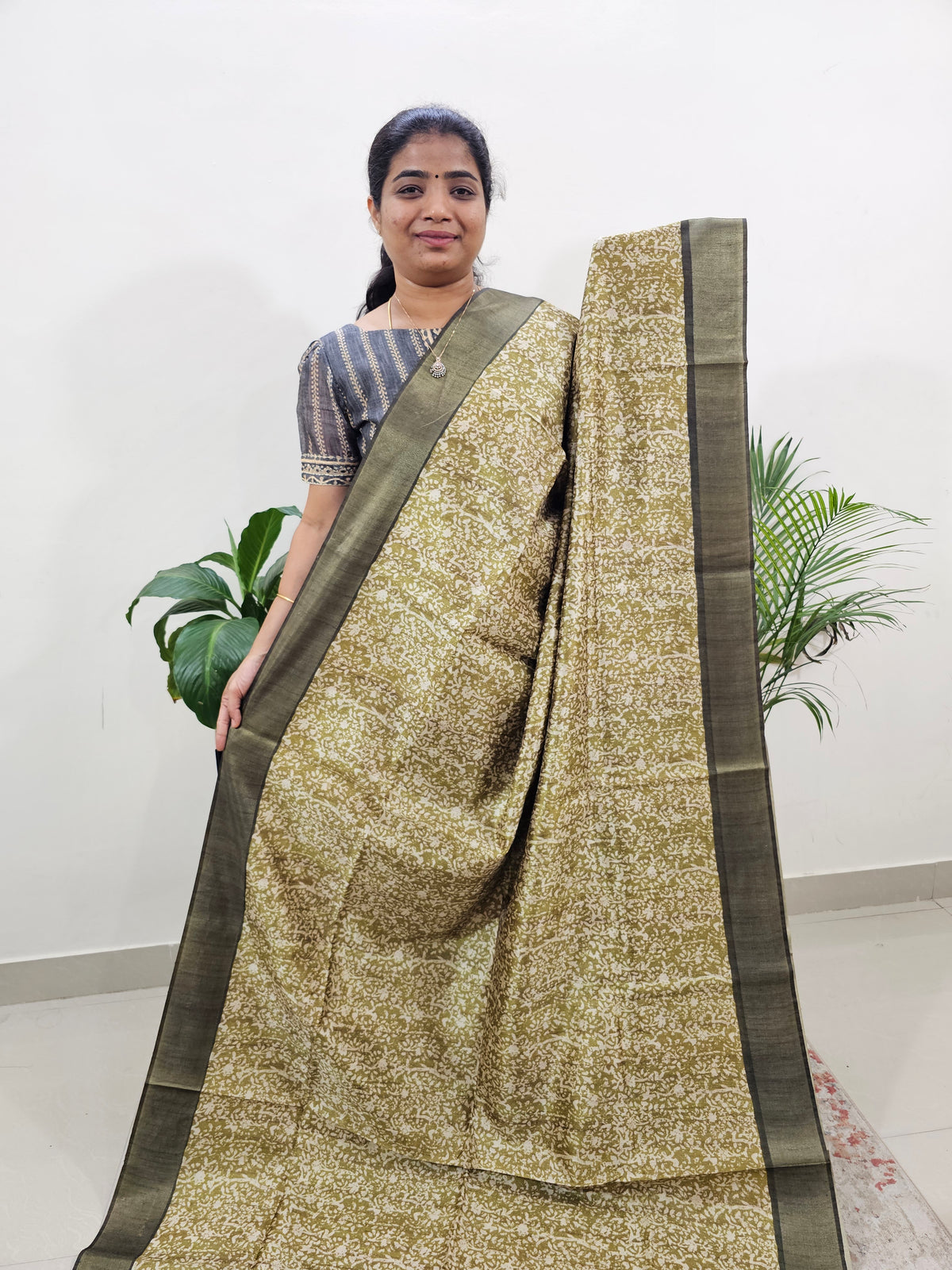 Semi Ghicha Digital Printed Saree - Green