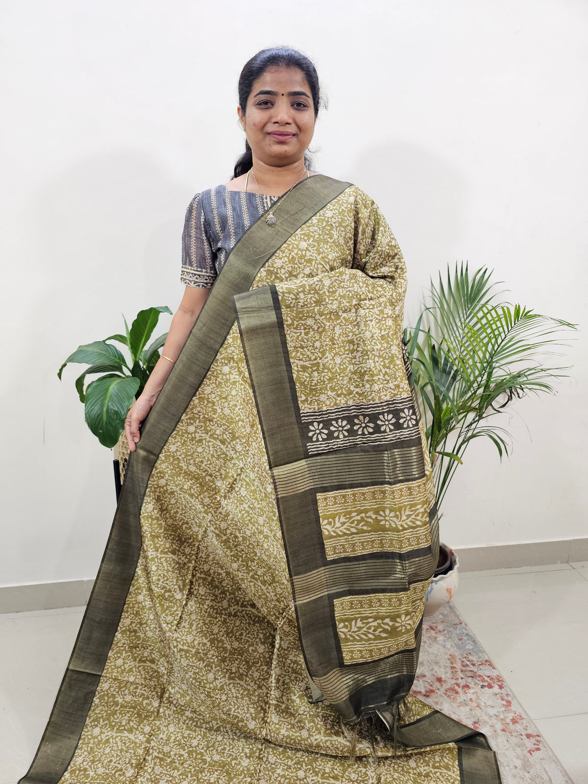 Semi Ghicha Digital Printed Saree - Green