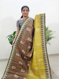 Semi Tussar with Striped Zari Weaving Saree -Dual Shade Dark Green with Mehndi Green