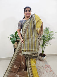 Semi Tussar with Striped Zari Weaving Saree -Dual Shade Dark Green with Mehndi Green